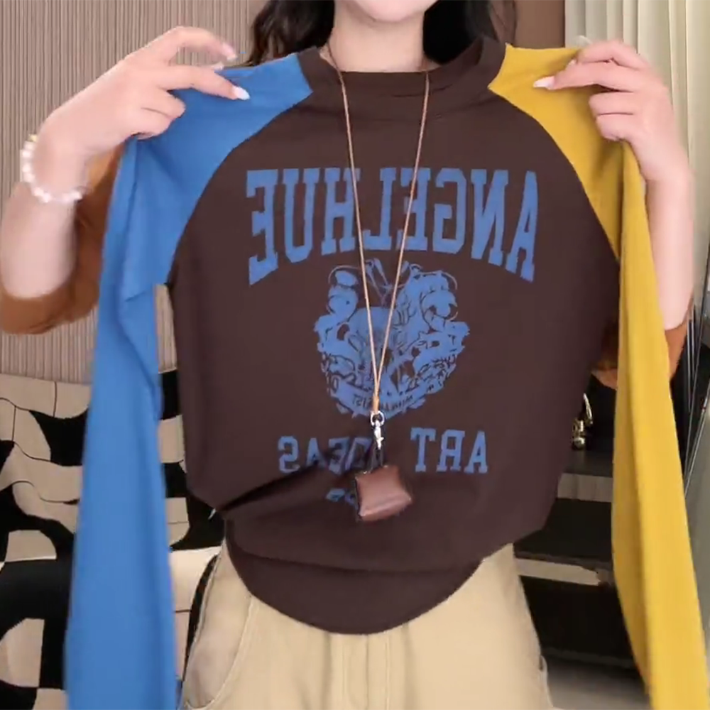 「时装周」早秋新颖配色氛围感原创设计长袖T恤C6382