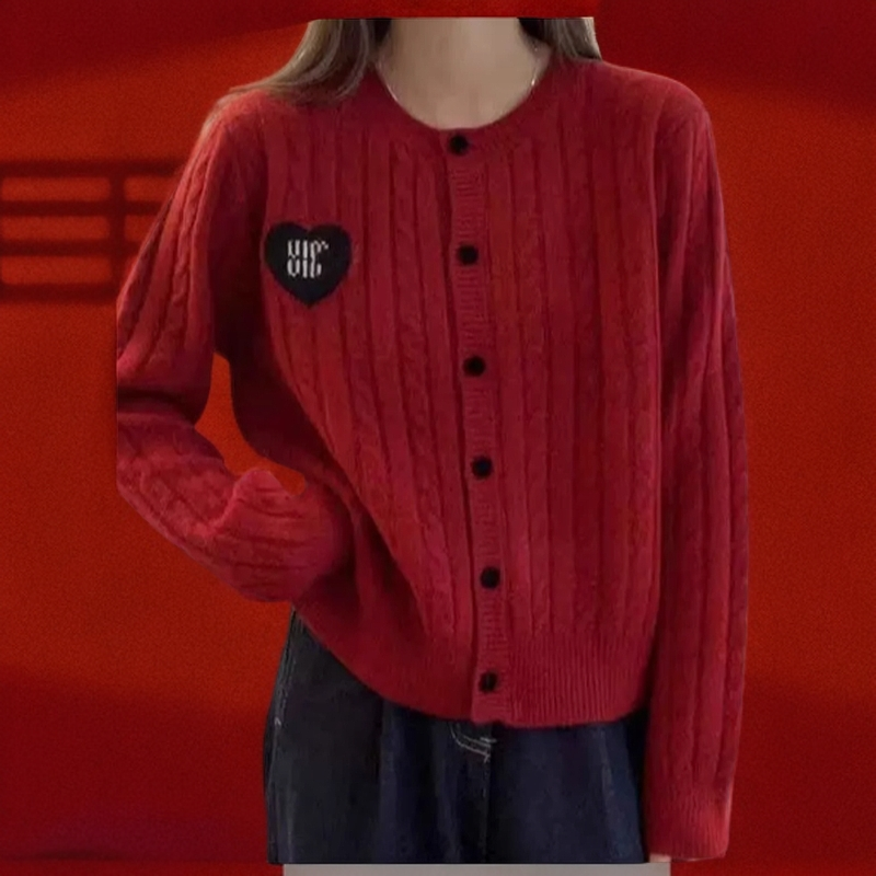 2025春秋本命年红色针织开衫毛衣女时尚新款爆款洋气时尚外套夏季