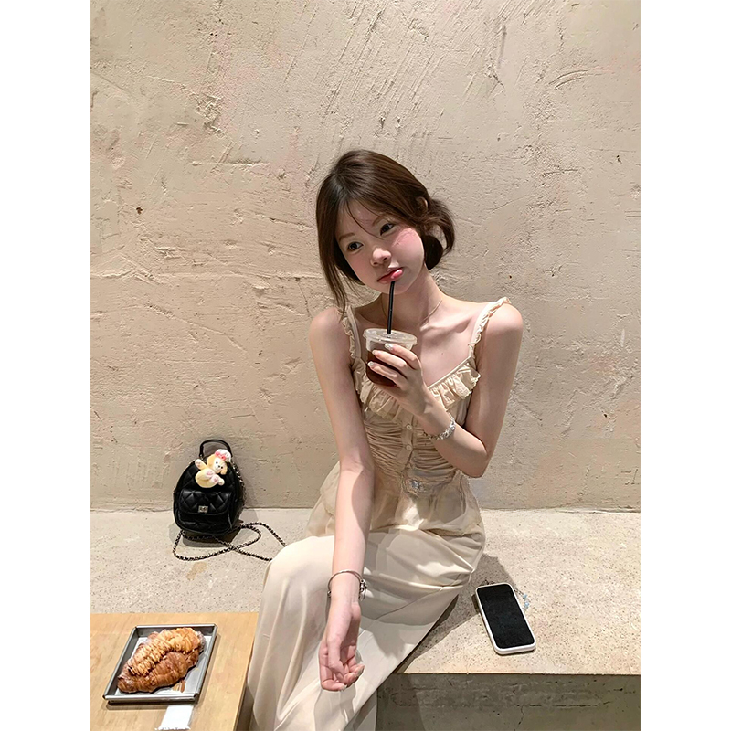 韩系ins气质高级感夏季千金蕾丝修身显瘦背心吊带高腰垂感阔腿裤