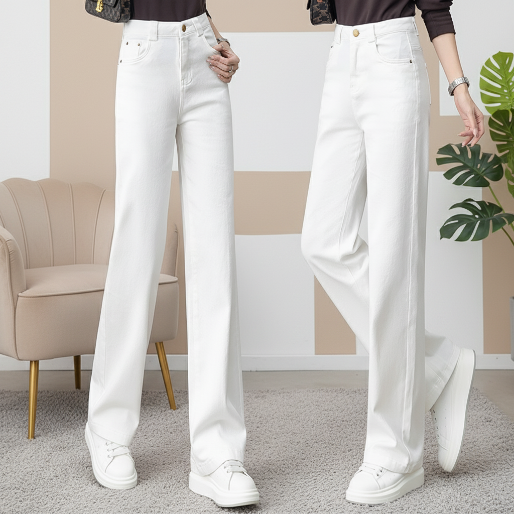 加绒加厚白色牛仔裤女春秋冬2025新款显高显瘦休闲窄版直筒阔腿裤