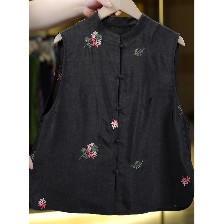 锦裳《非遗美学》1408新中式复古黑色刺绣时尚马甲