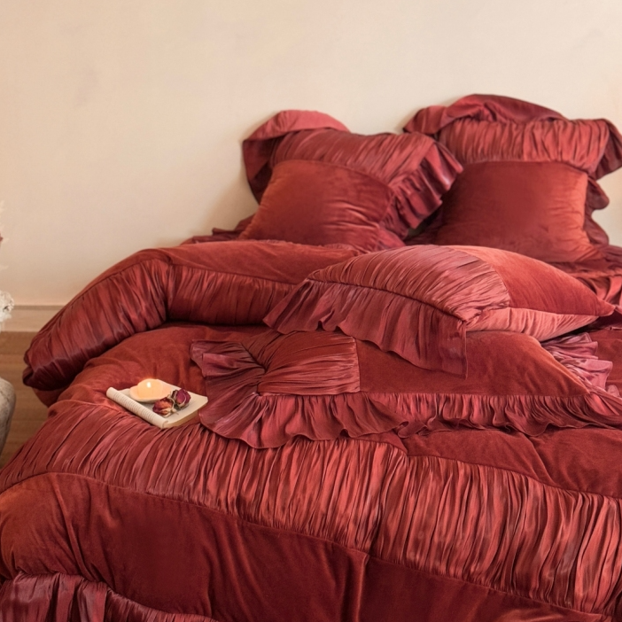 高端婚庆四件套牛奶绒结婚喜庆被套大红色婴儿绒床单床盖款陪嫁品