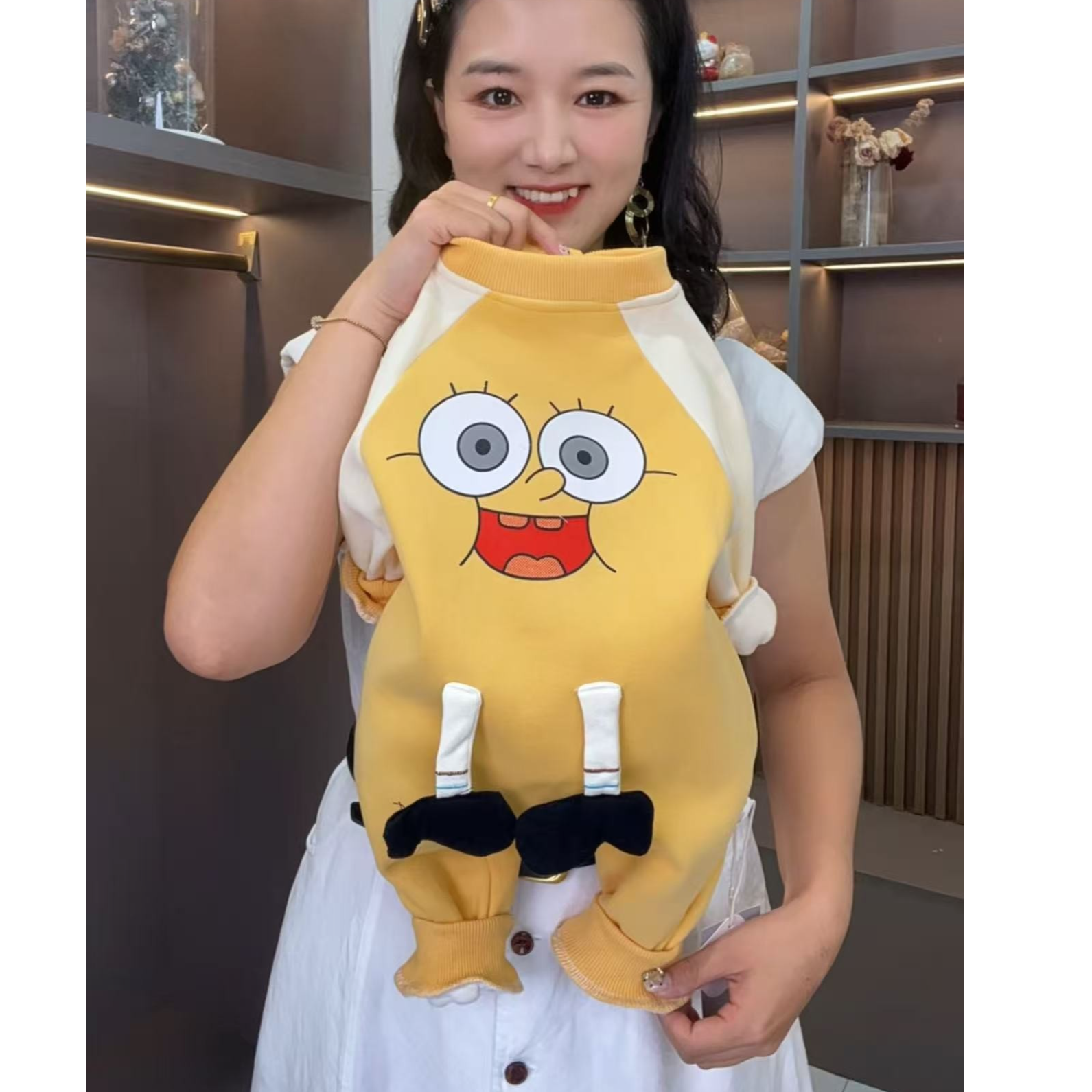 【加绒】秋冬季新款海绵宝宝和恐龙拼色长袖舒适可爱童装+笑脸帽子