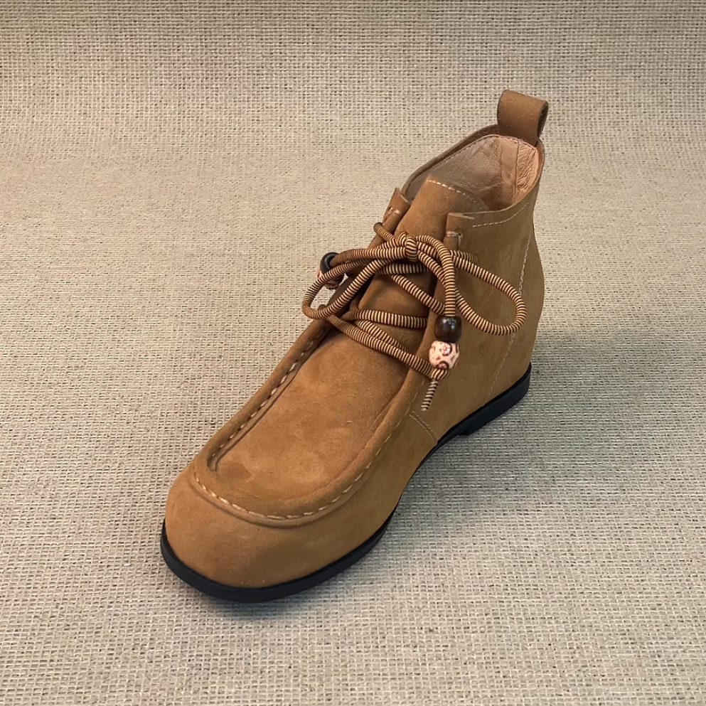 RubyL/5cm时尚复古风通勤舒适百搭串珠系带圆头内增高马丁靴女款