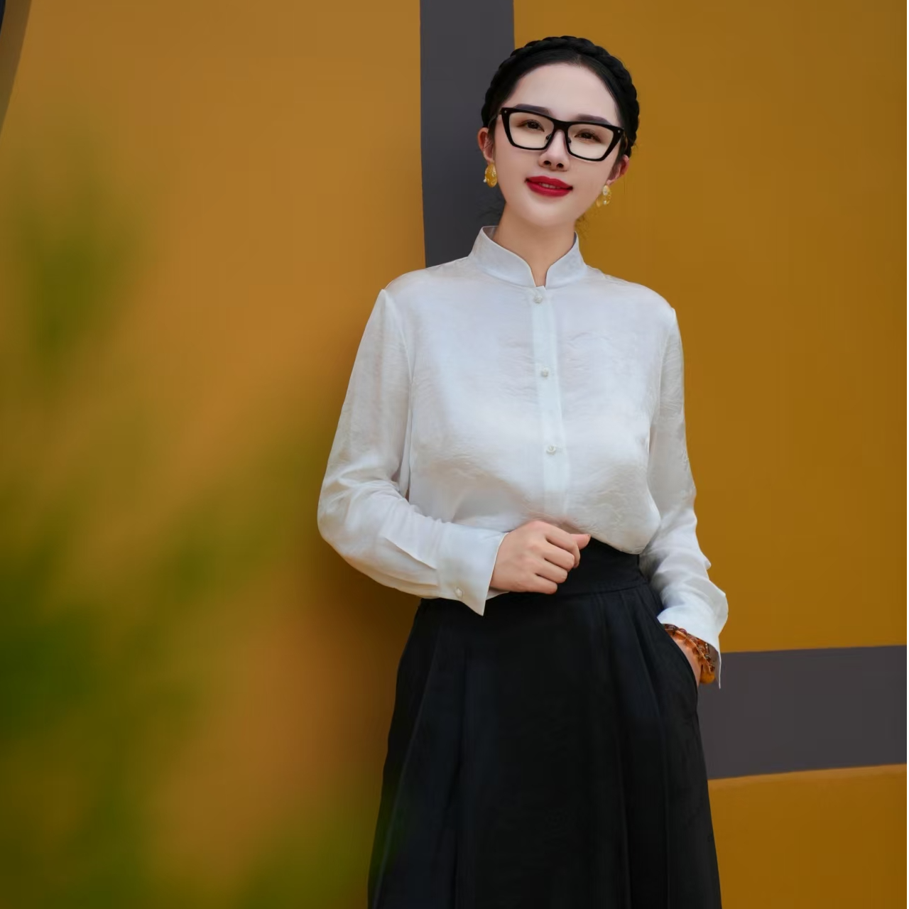 承国风【正绢】100桑蚕丝衬衫立领内搭感国风优雅上衣AH32CS119