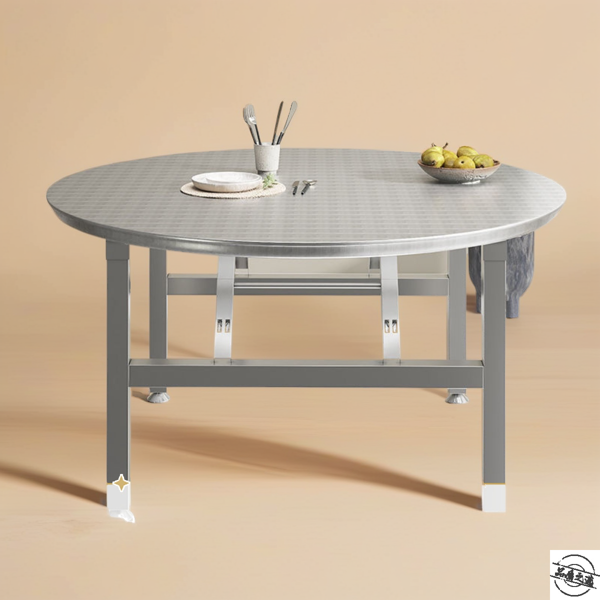 可折叠夜宵大排档烧烤大圆桌食堂加厚不锈钢餐桌折叠圆桌流水席桌