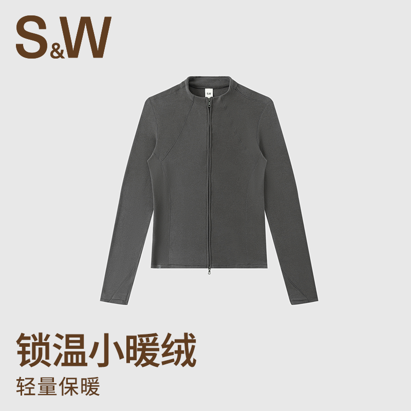 S&W 修身型女拉链德绒短外套保暖秋冬长袖运动 1557