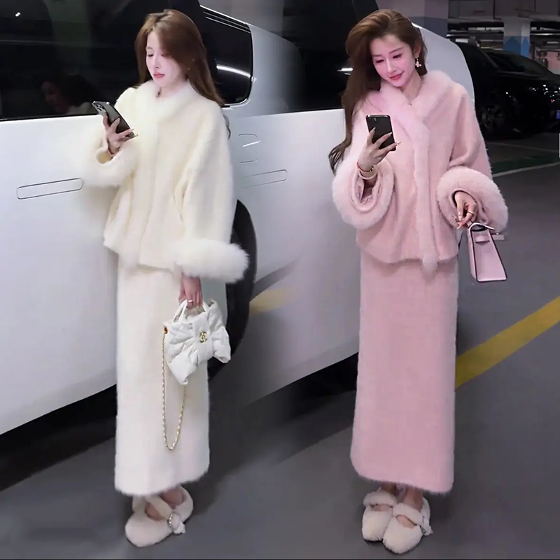 时尚套装网红气质百搭拼接长袖上衣显瘦半身裙洋气减龄两件套女神