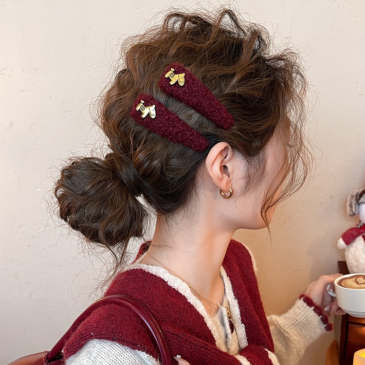 红色金标小马毛绒发夹女前额侧边夹2025新款刘海夹子高端发卡头饰