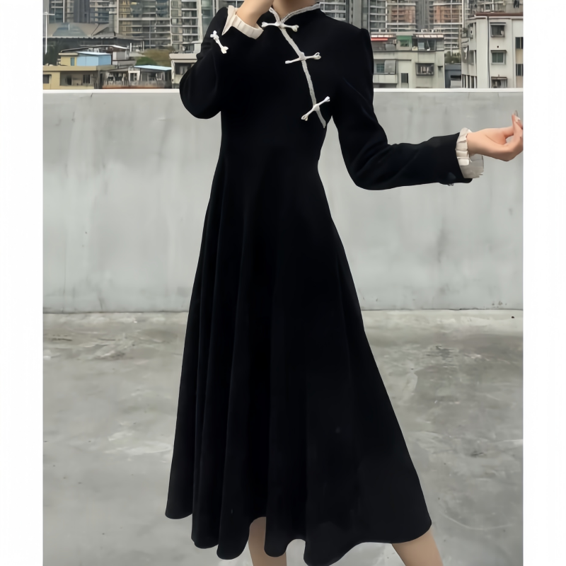 早秋胖mm新中式国风旗袍连衣裙高级感收腰显瘦高腰气质拼接连衣裙