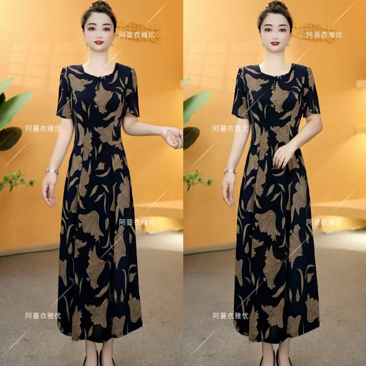 【衣雅严选】8124-2214#夏季新款百搭气质显瘦方领高腰连衣裙