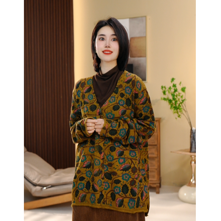 BEIJU 2025新款复古时尚落肩袖气质百搭显瘦轻奢洋气针织衫女6148