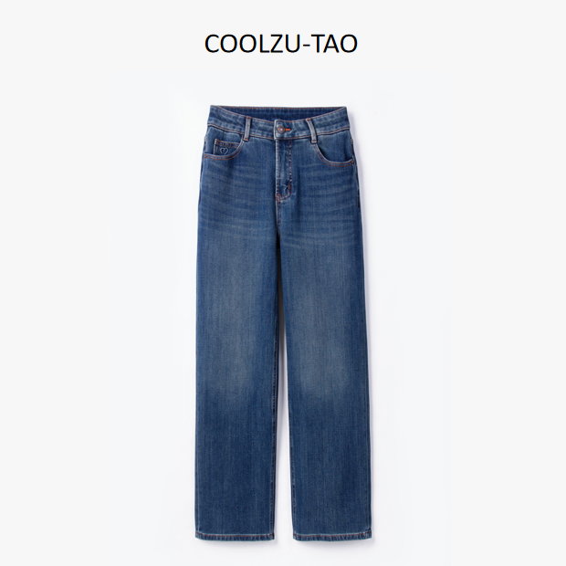 COOLZU-TAO/陶柯竹秋季高腰显瘦百搭休闲四面弹窄版直筒牛仔裤女