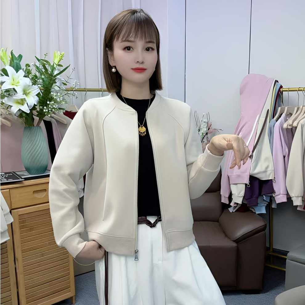 0051正肩（加绒/不加绒）秋冬百搭洋气减龄韩版棒球服短款卫衣外套