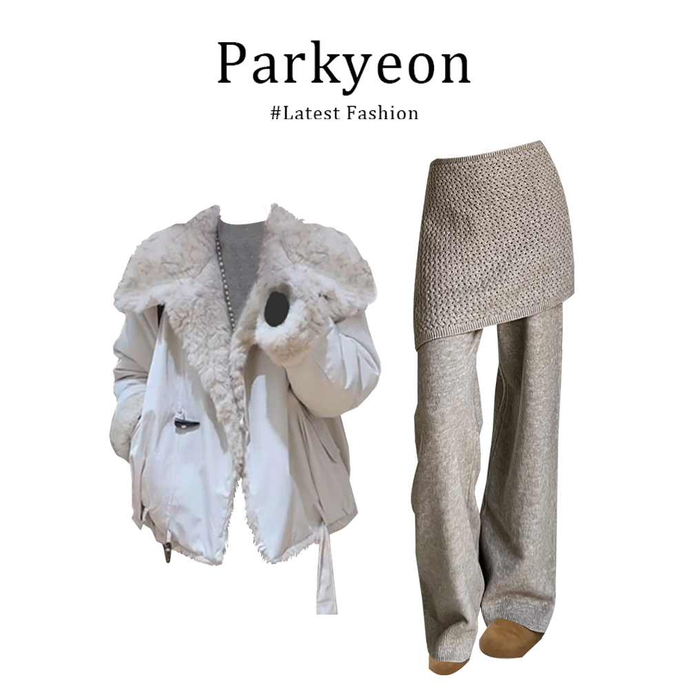 【同款性价比】高级感羊羔毛领派克服棉服假两件拼接休闲裤时尚套装