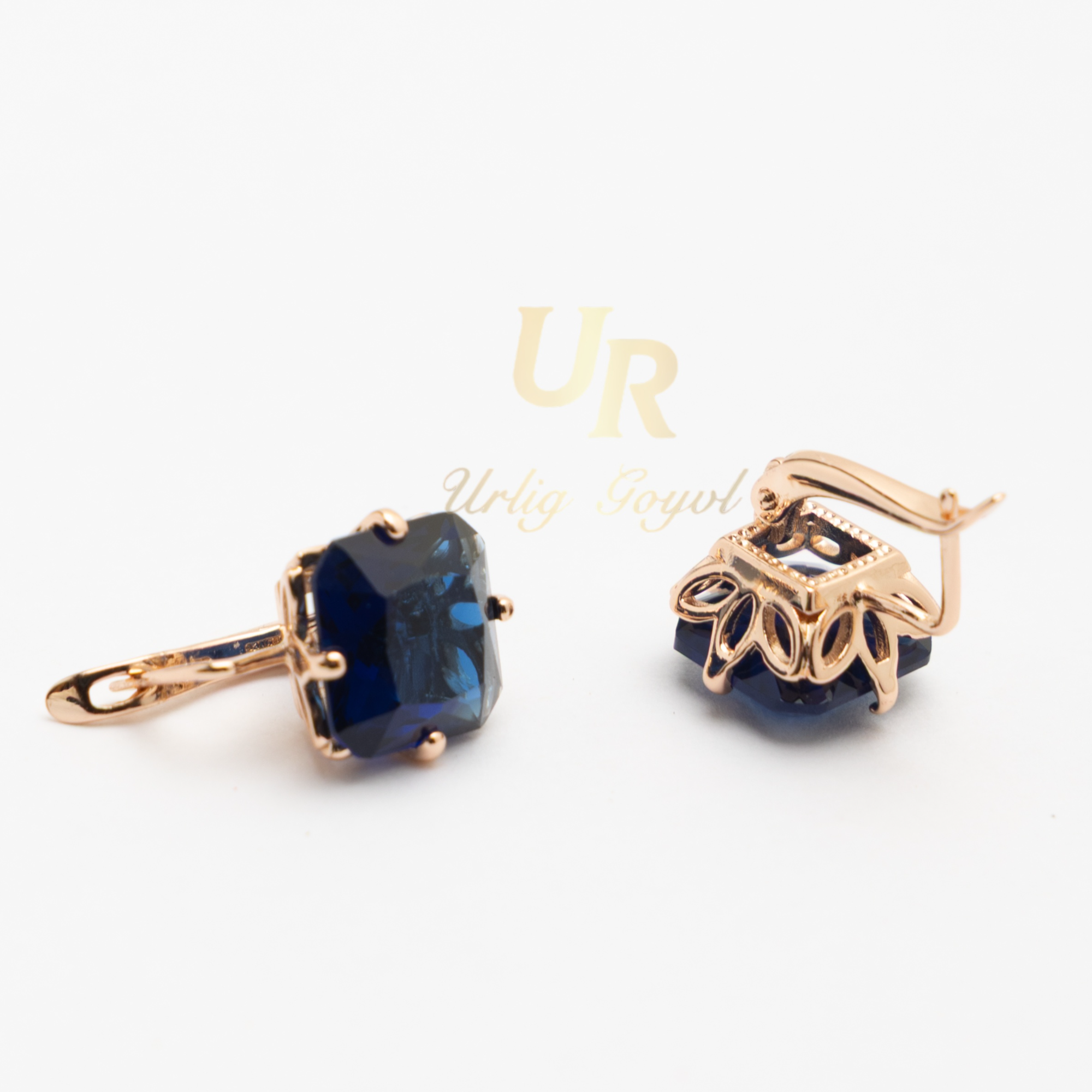 合金锆石耳饰 UR【顺丰包邮-无运费险】深蓝耳扣玫瑰金色民族耳饰