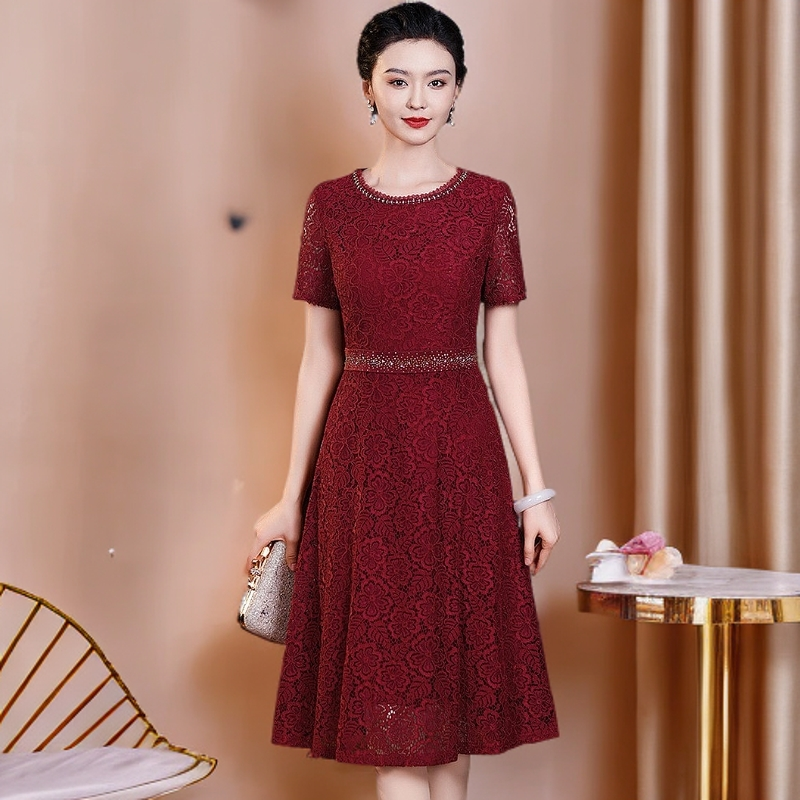 新娘结婚小个子妈妈装婚礼服蕾丝连衣裙秋季时尚洋气喜婆婆蕾丝裙