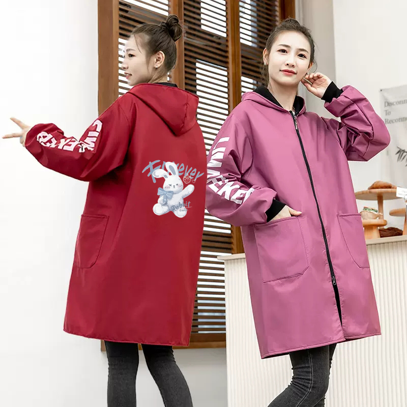 加绒成人防水工作服围裙定制男女款家用厨房户外保暖长袖罩衣卡通