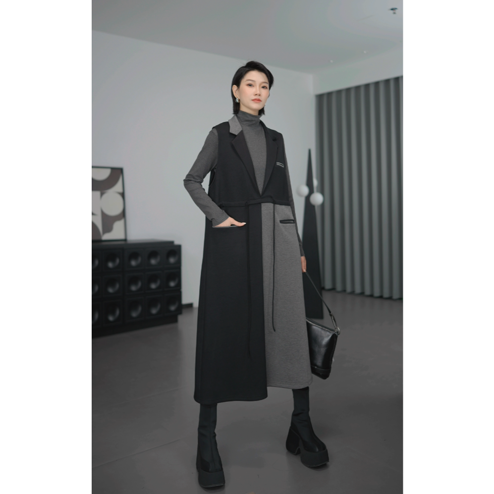 鑫鑫2025秋季新款小众炸街高级感女装时尚拼接百搭背心裙33308