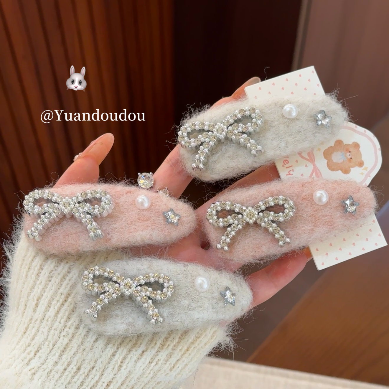 韩系温柔珍珠蝴蝶结毛绒发夹bb夹新款甜美时尚网红刘海侧边夹女