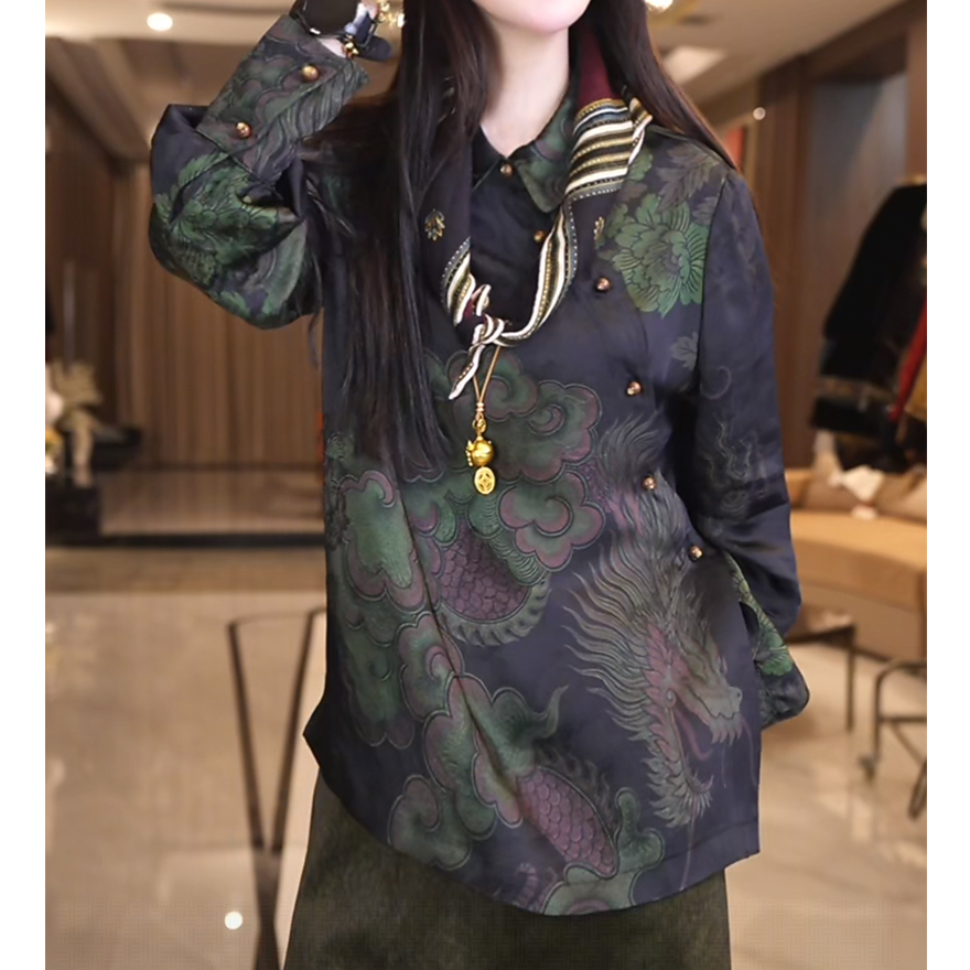 新中式国风改良减龄娃娃领衬衫女士2025秋洋气复古设计感唐装上衣