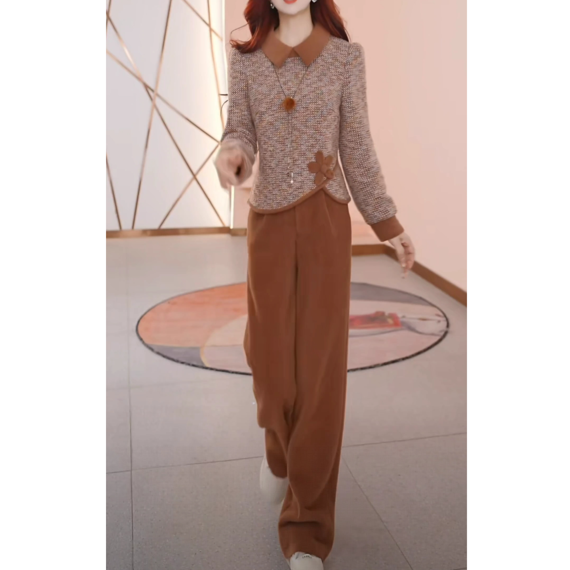 美曦女装秋季时尚宽松洋气休闲收腰气质减龄长袖高腰修身女装套