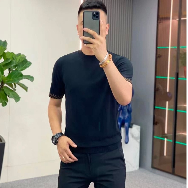 商务休闲针织短袖男士秋季新款圆领套头简约时尚百搭高级感男装
