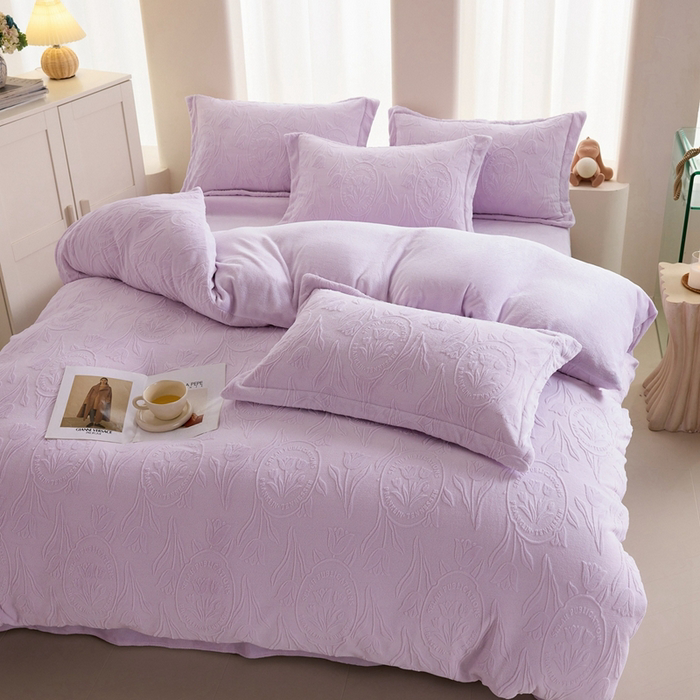 秋冬牛奶绒立体5D雕花绒四件套加绒毛绒加厚双面绒学生宿舍绒被