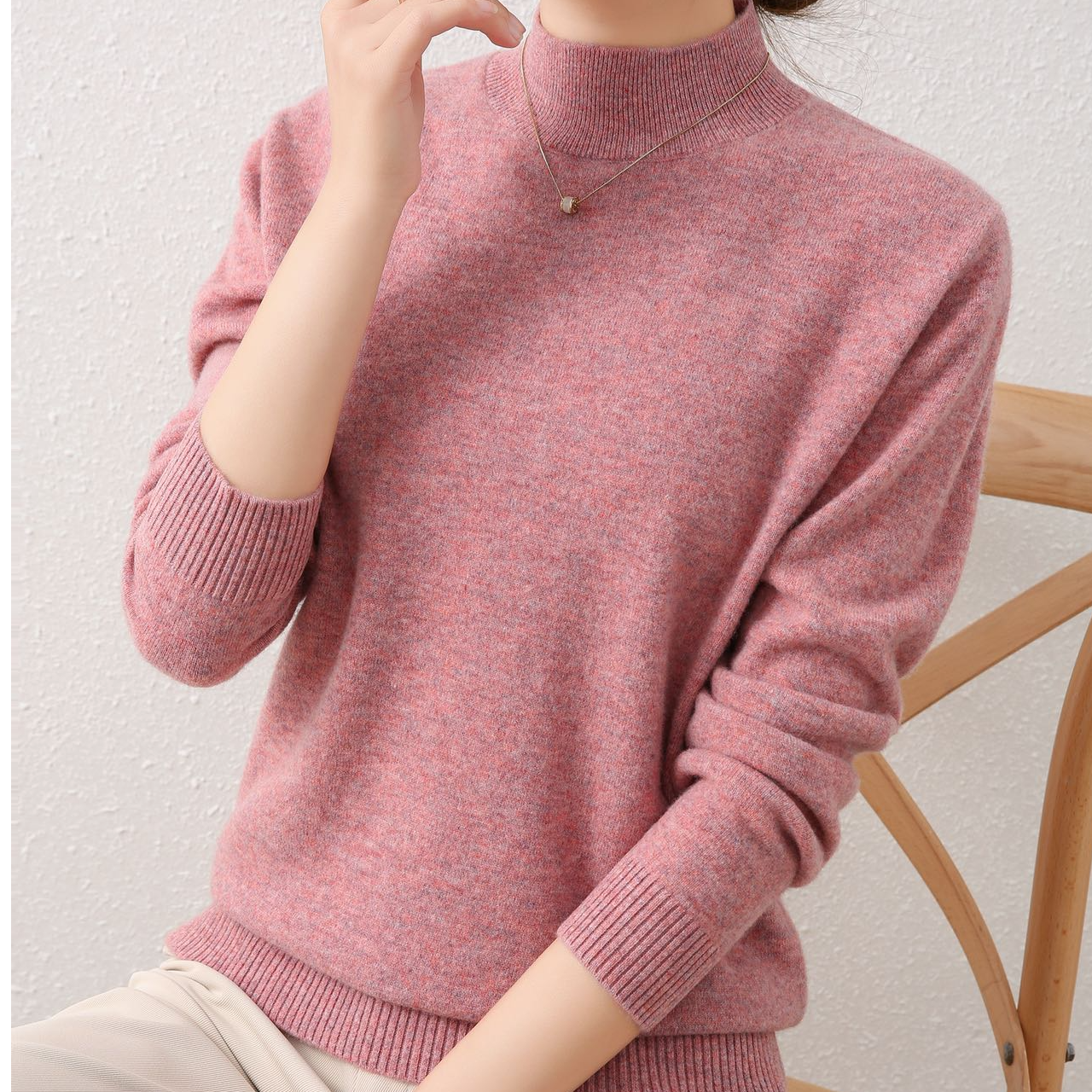 100纯羊毛】秋冬新女士全羊毛衫半高领纯色基础内搭打底针织衫毛衣