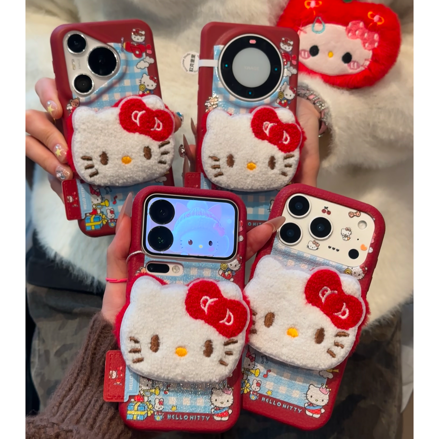 欧克里里可爱毛绒KT猫标签适用苹果17/16手机壳华为vivo小米oppo