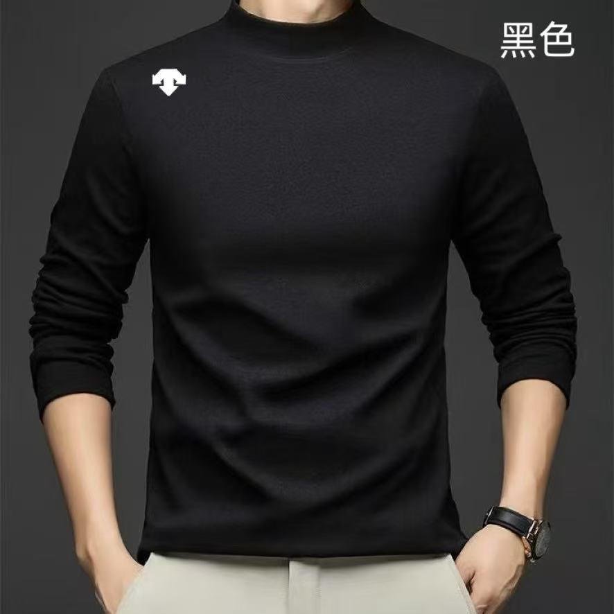 （折扣）时尚迪桑男秋冬长袖T恤半高圆领加绒修身休闲上衣纯色百搭