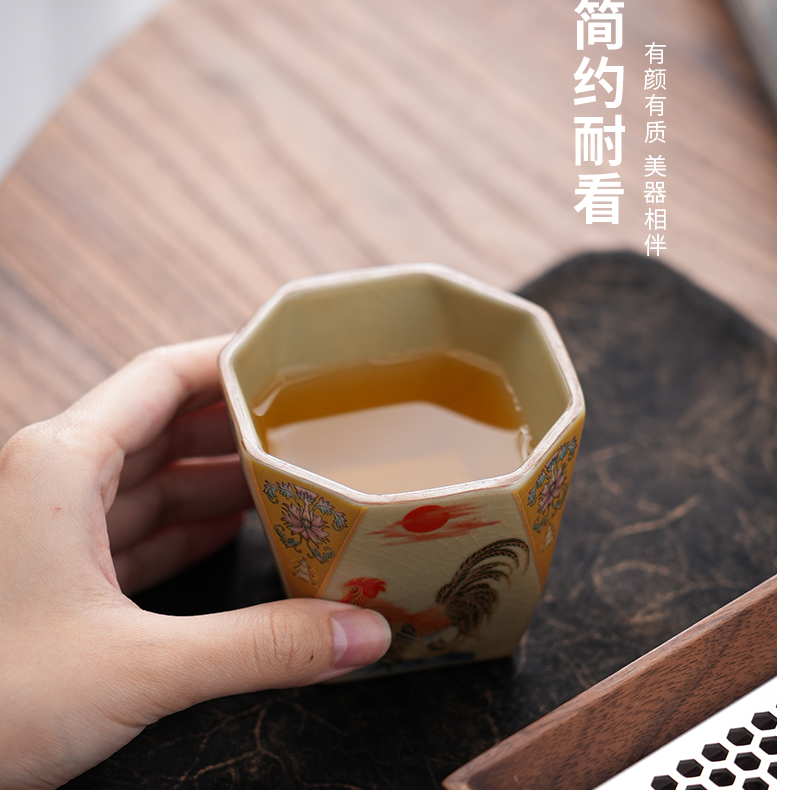 复古汝窑主人杯开片喝茶杯家用大容量主人茶杯个人专用陶瓷品茗杯