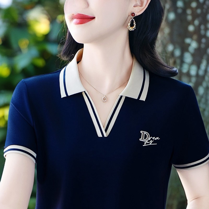 caizhi/彩芷夏季女士翻领百搭短袖t恤上衣2025时尚宽松休闲polo衫