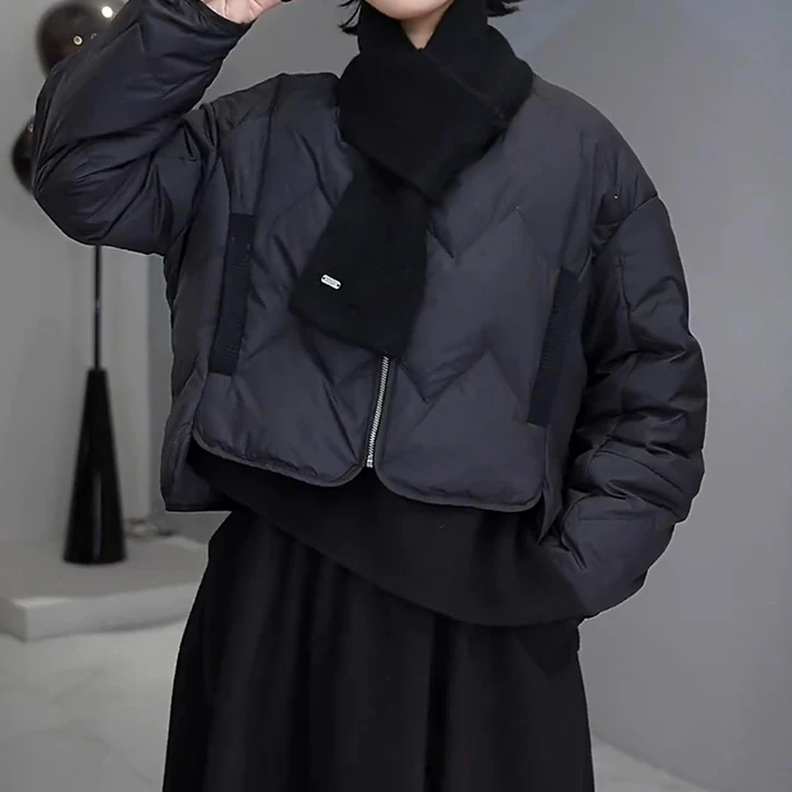 文艺感2025冬季新款时尚女装洋气圆领拉链长袖棉服外套保暖上衣潮