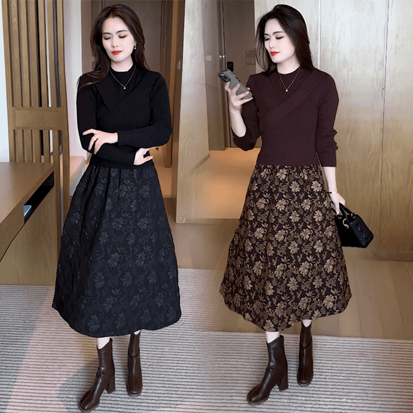 女装连衣裙秋冬修身洋气时尚显瘦长袖中长款打底针织裙子