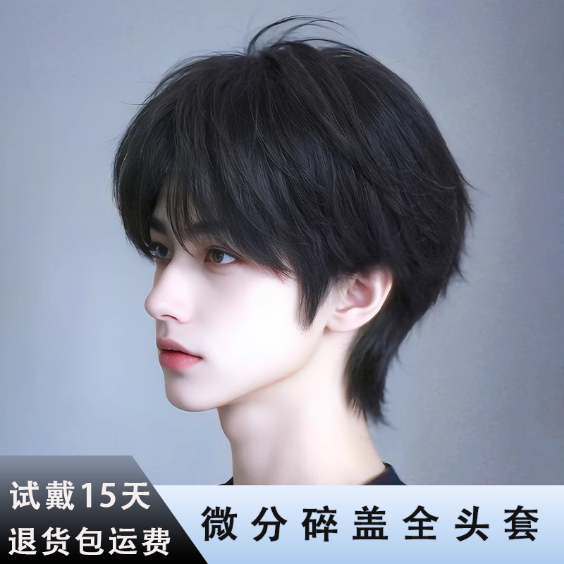 男生假发真发短发男士男生韩版帅气日常自然蓬松男款全头套式