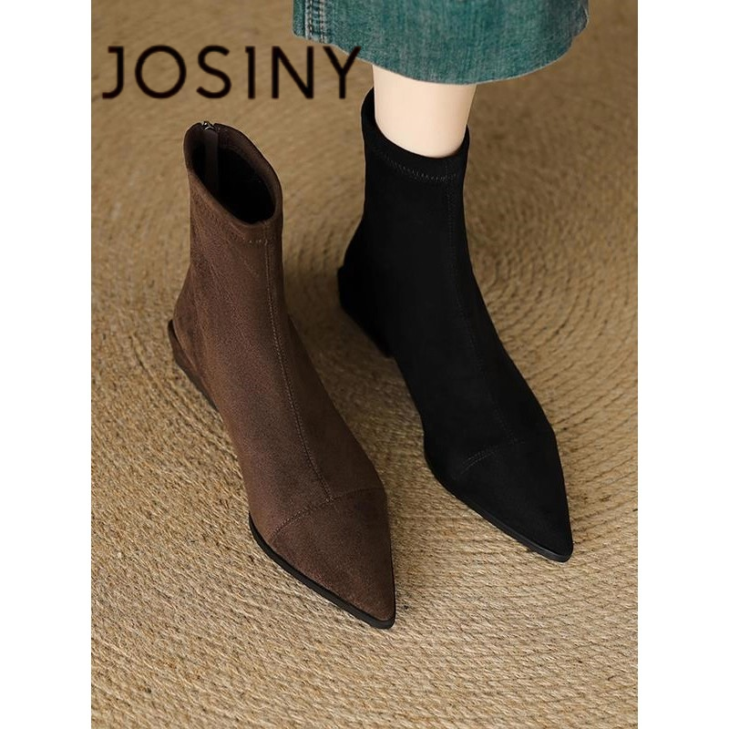 卓诗尼【断码清仓】弹力瘦瘦靴女2025款秋冬粗跟巨好看法式尖头短靴