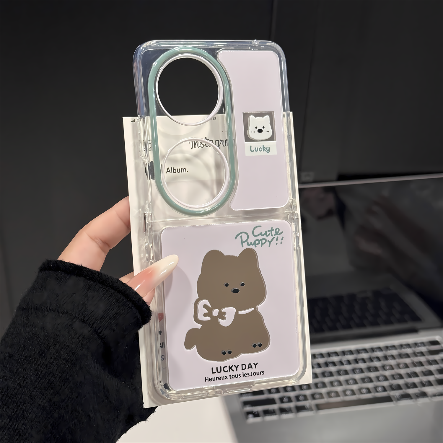 （华为pocket2系列）折叠镜面适用华为p50/pocket2手机壳女镂空小狗