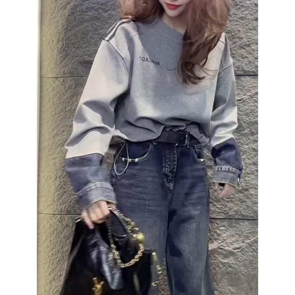 韩版时尚百搭高级感拼接套头卫衣女2025秋季新款休闲宽松显瘦上衣