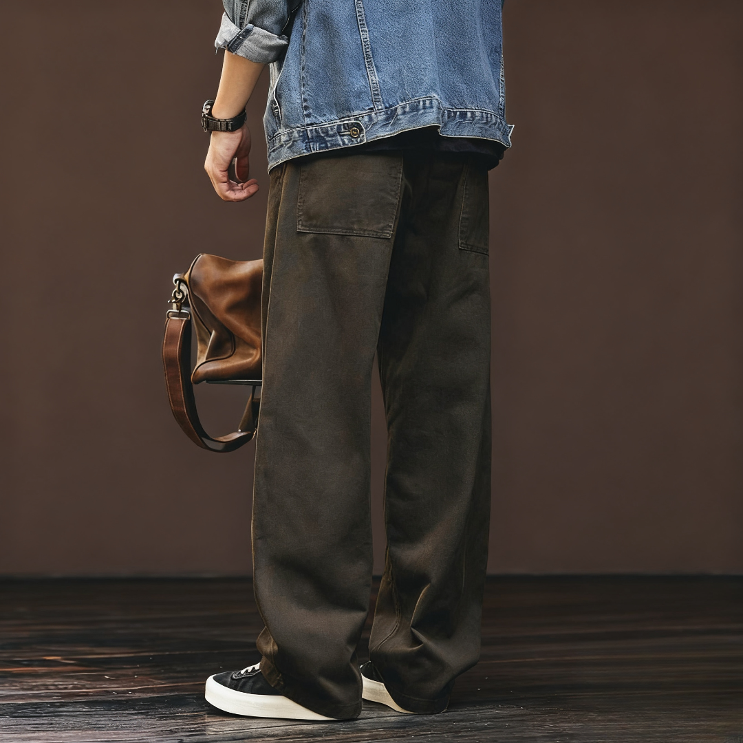 美式复古360g重磅工装裤子男秋季2025新款炒洗宽松直筒男士休闲裤