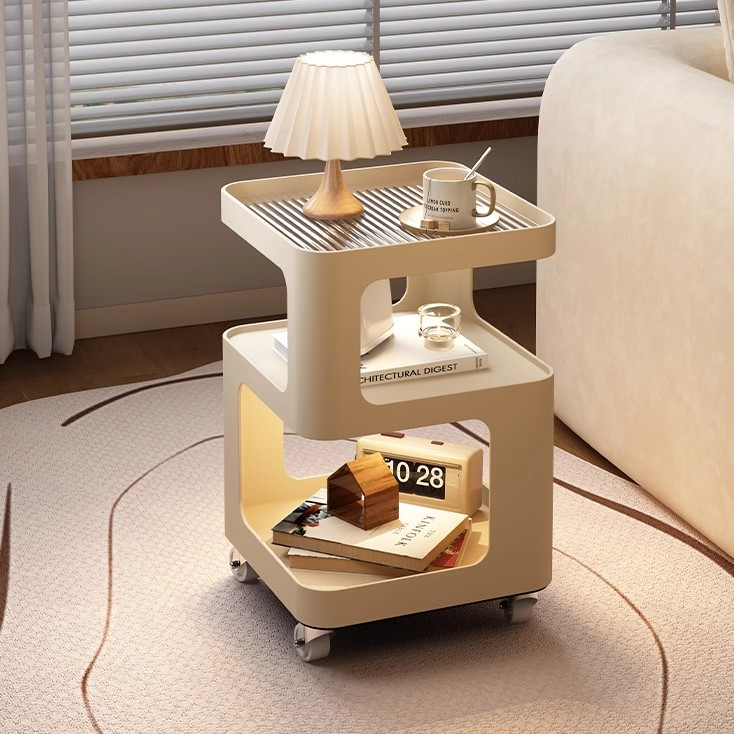 奶油风床头柜小型带灯家用卧室铁艺置物架儿童储物柜客厅沙发边几