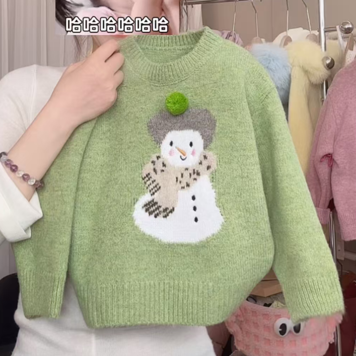 儿童冬季新款针织衫洋气宝宝卡通圆领休闲百搭保暖毛衣