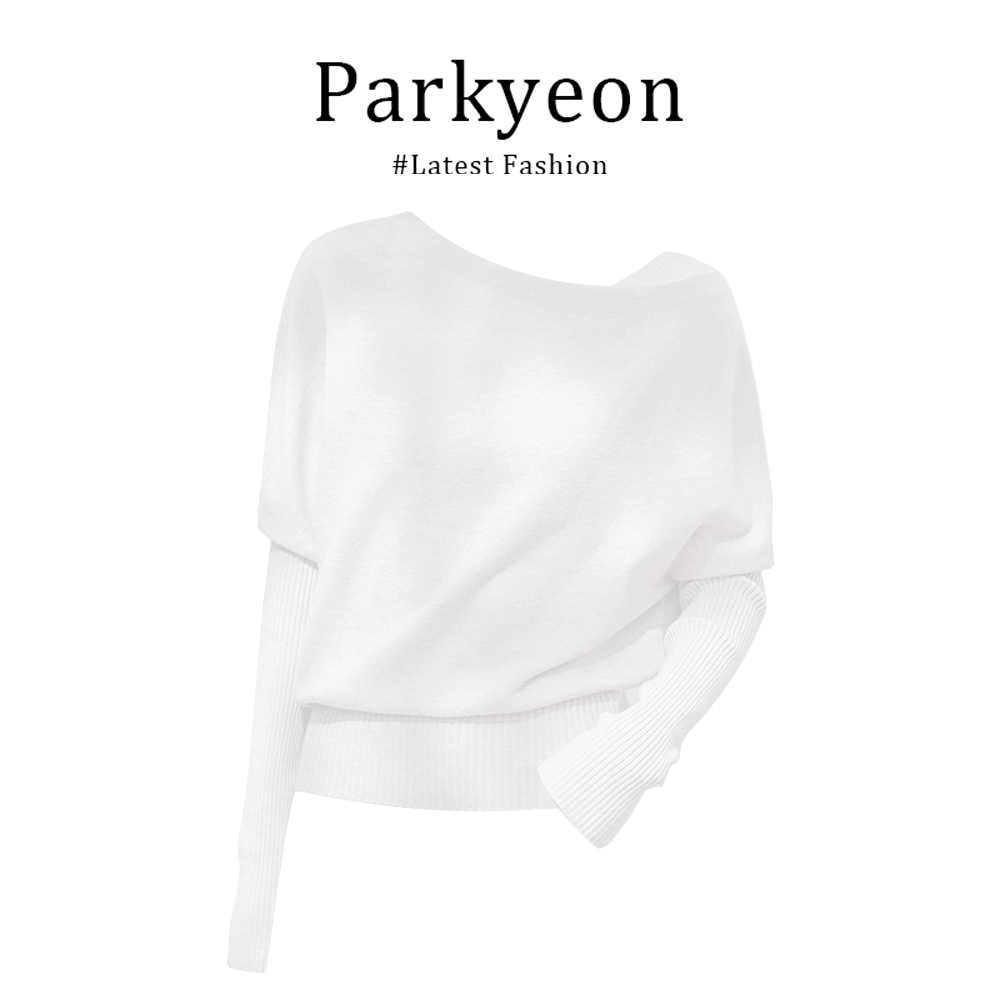 parkyeon秋季新款慵懒风软糯斜肩针织衫上衣高腰阔腿休闲裤套装女