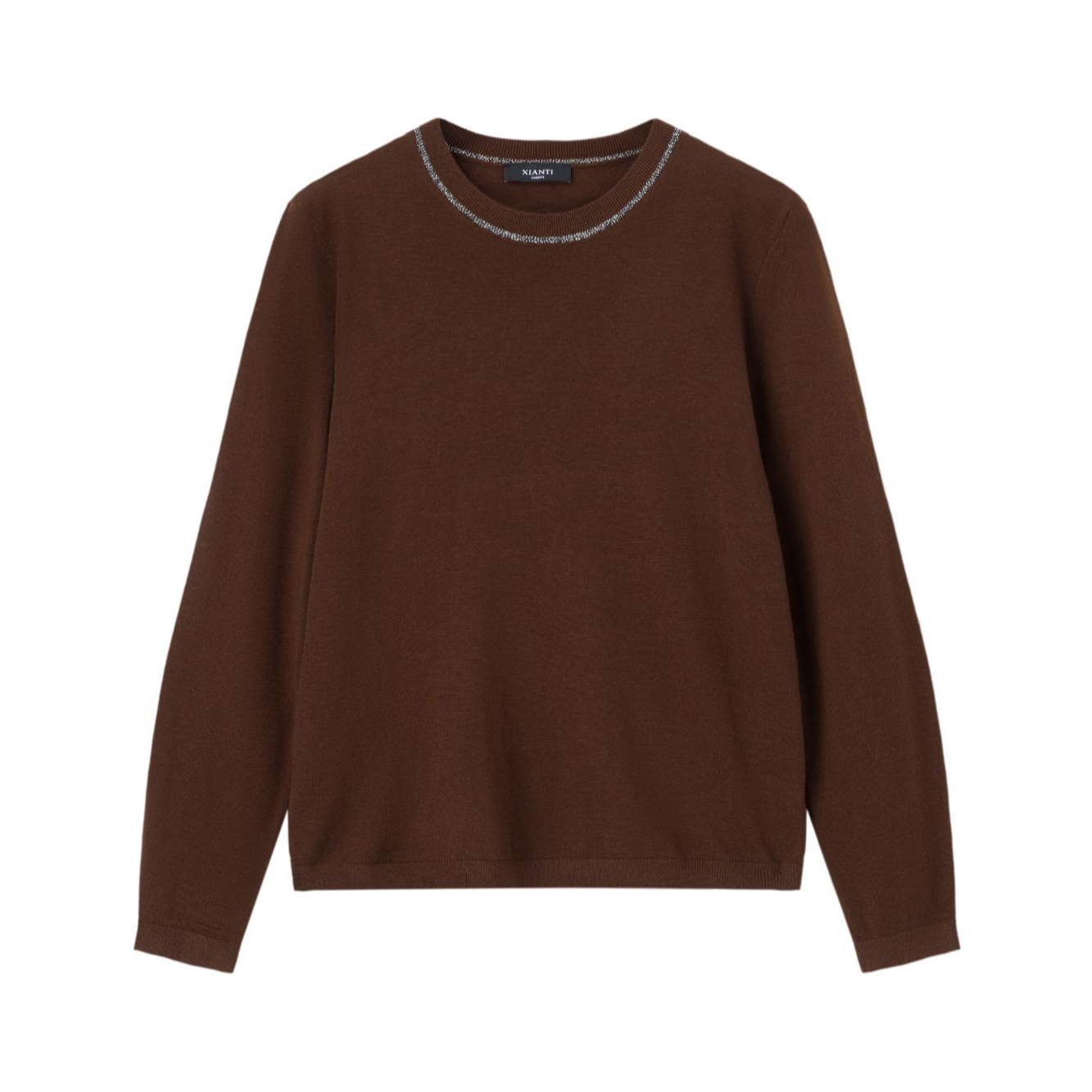 【轻奢-气质】时尚上档次女装银丝撞边圆领长袖羊毛上衣女-2512136