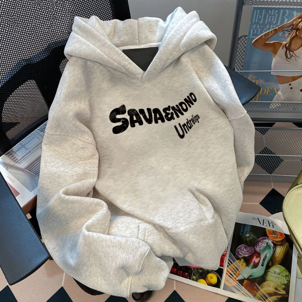 特大码韩版简约百搭慵懒风连帽卫衣男女秋冬加厚宽松显瘦休闲外套