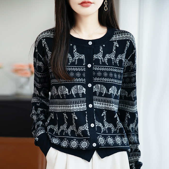 哥弟阿玛施正品2025春秋新款圆领毛针织开衫时尚百搭宽松外套女