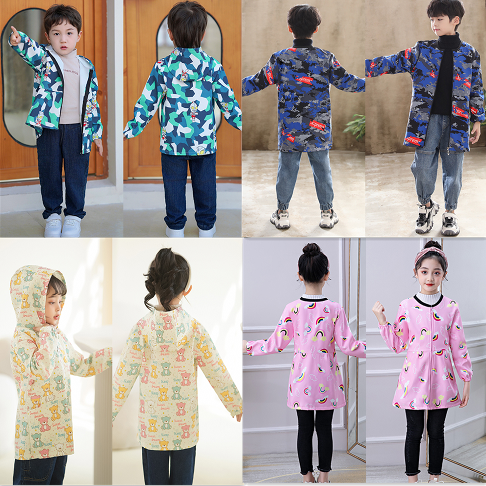 儿童防脏防水画画育儿园护衣卡通动漫女童加绒外穿罩衣