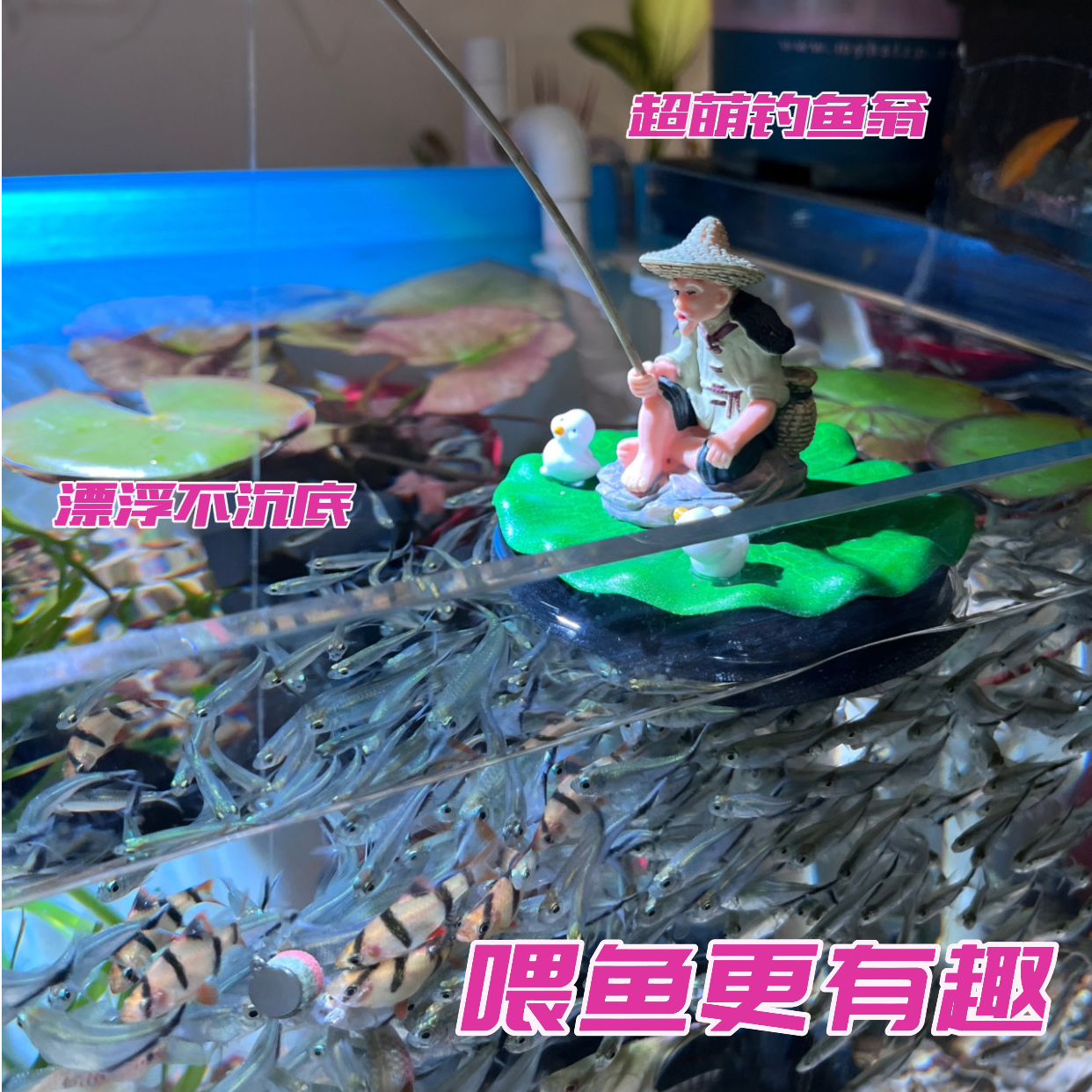 鱼缸装饰造景姜太公钓鱼钓鱼老头水上漂浮喂鱼器微景观溪流缸摆件