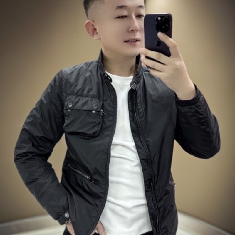 新款冬季男士轻薄立领棉服个性简约多口袋修身保暖商务夹克棉衣潮