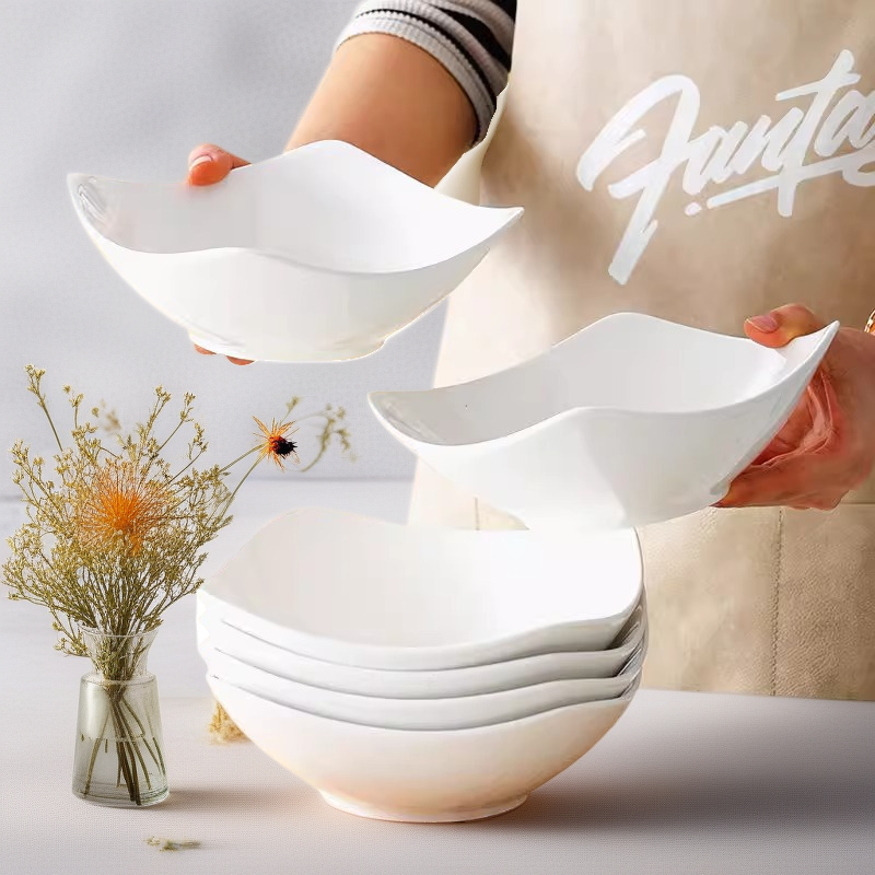 陶瓷翘角碗6个装纯白色菜盘简约陶瓷翘脚碗网红凉菜汤碗沙拉碗盘